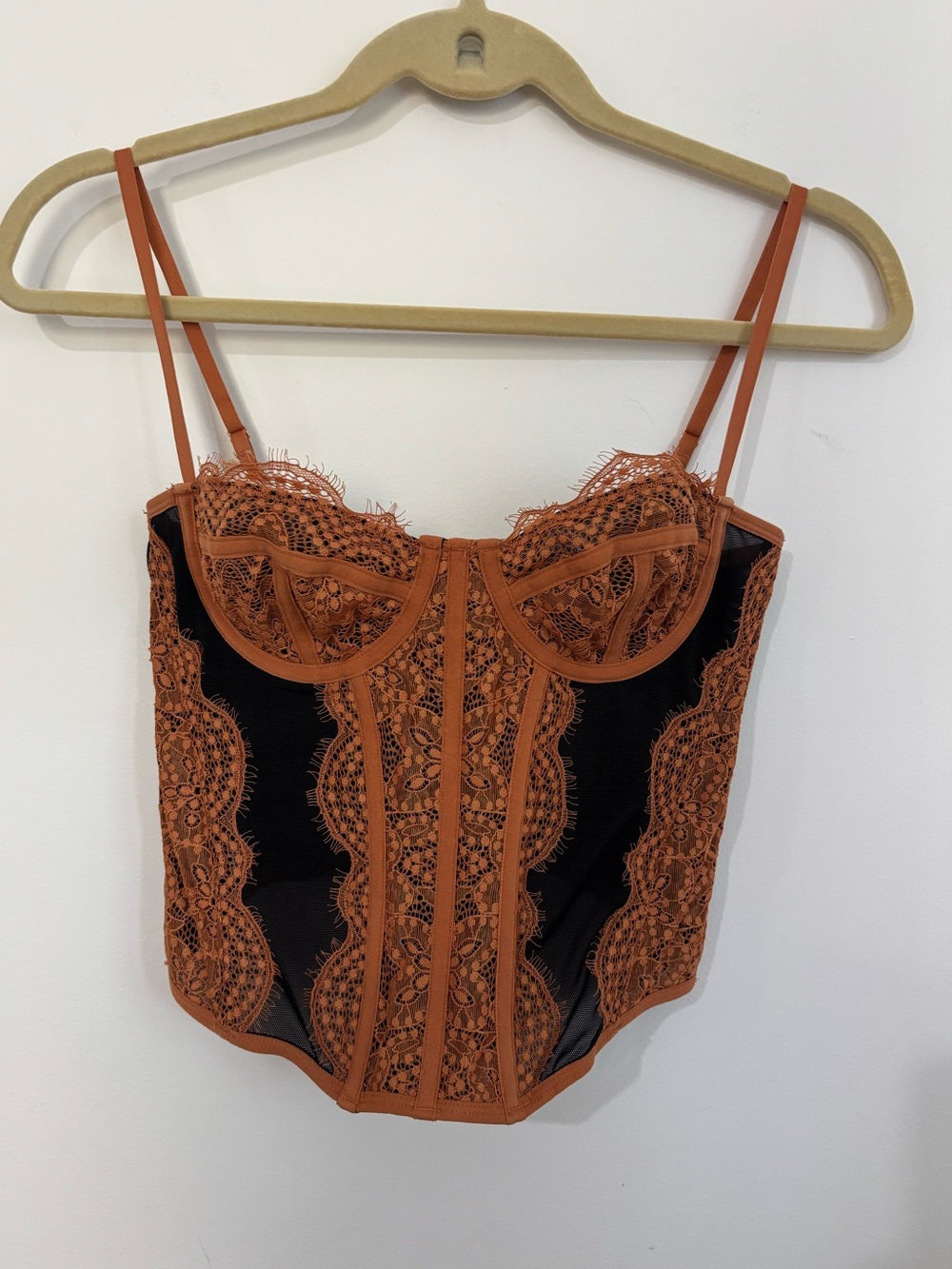 Urban Outfitters- Out From Under Black and Rust-Orange Lace Bustier
